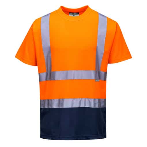 a orange and blue shirt with reflective stripes